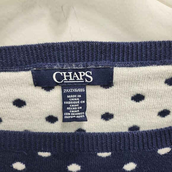 Chaps Blue Polka Dot Mock Layered Chiffon Hem Pullover Sweater Size 2X - Picture 3 of 9